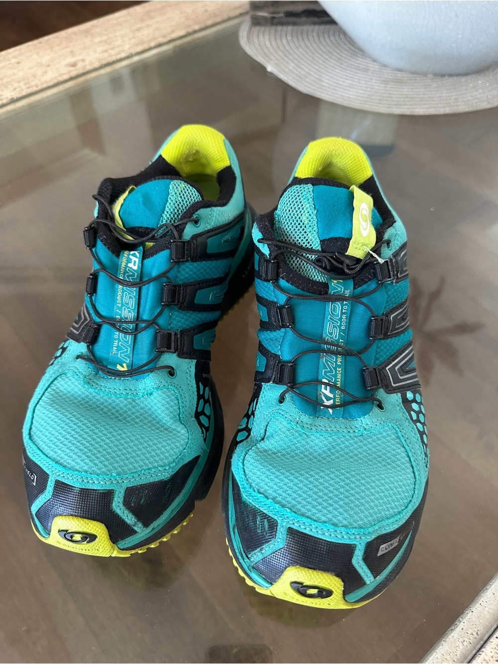 Salomon Sneakers in Teal with Neon Yellow Accents